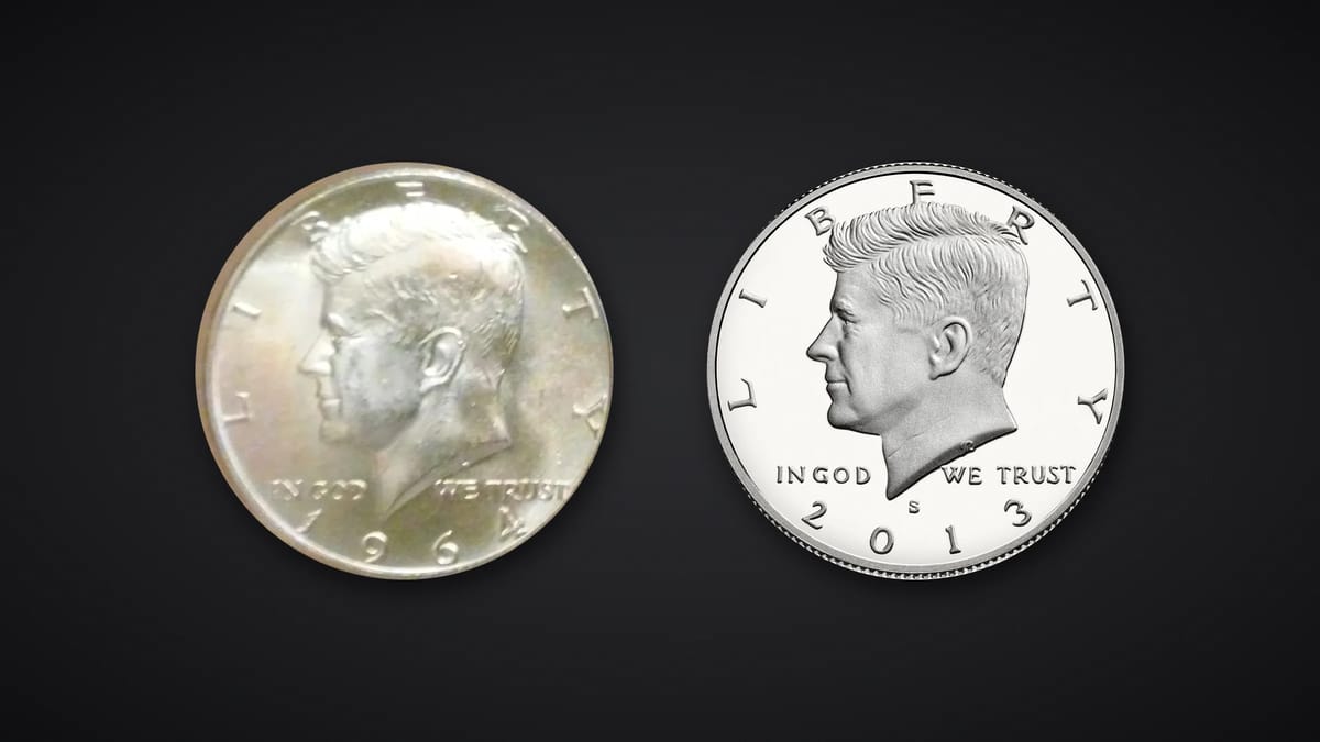 Kennedy Half Dollar Value by Year: Silver, 40% and Clad Halves