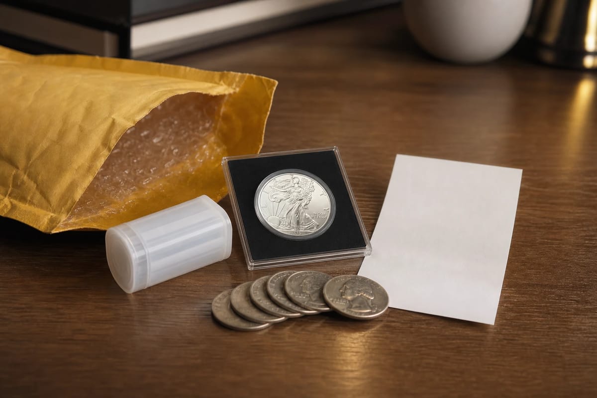 A first marketplace order unpacked: tube, sovereign coin, junk silver