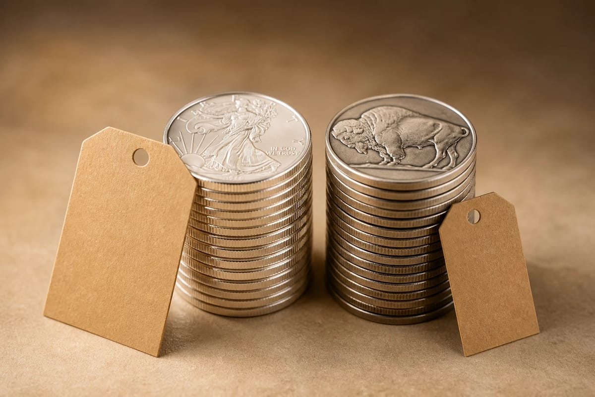 Same-size stacks of Eagles and generic rounds with very different price tags