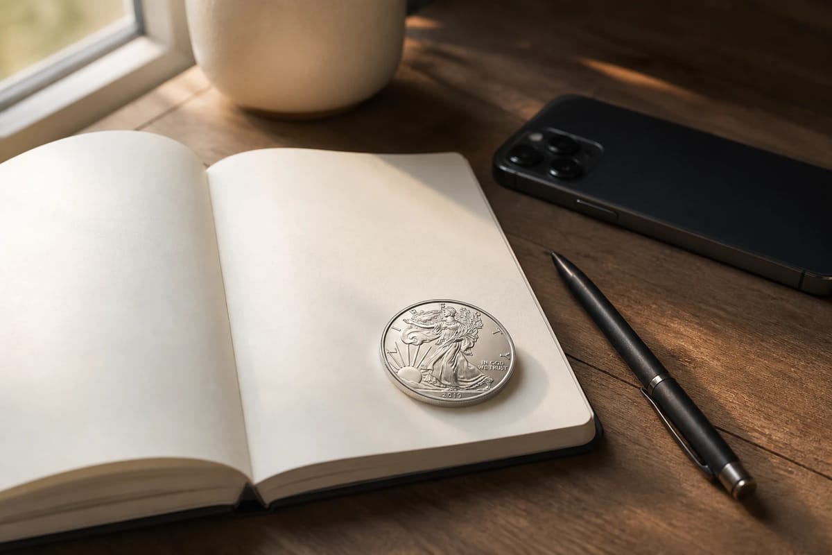 A silver coin on a weekly planner — the buying ritual
