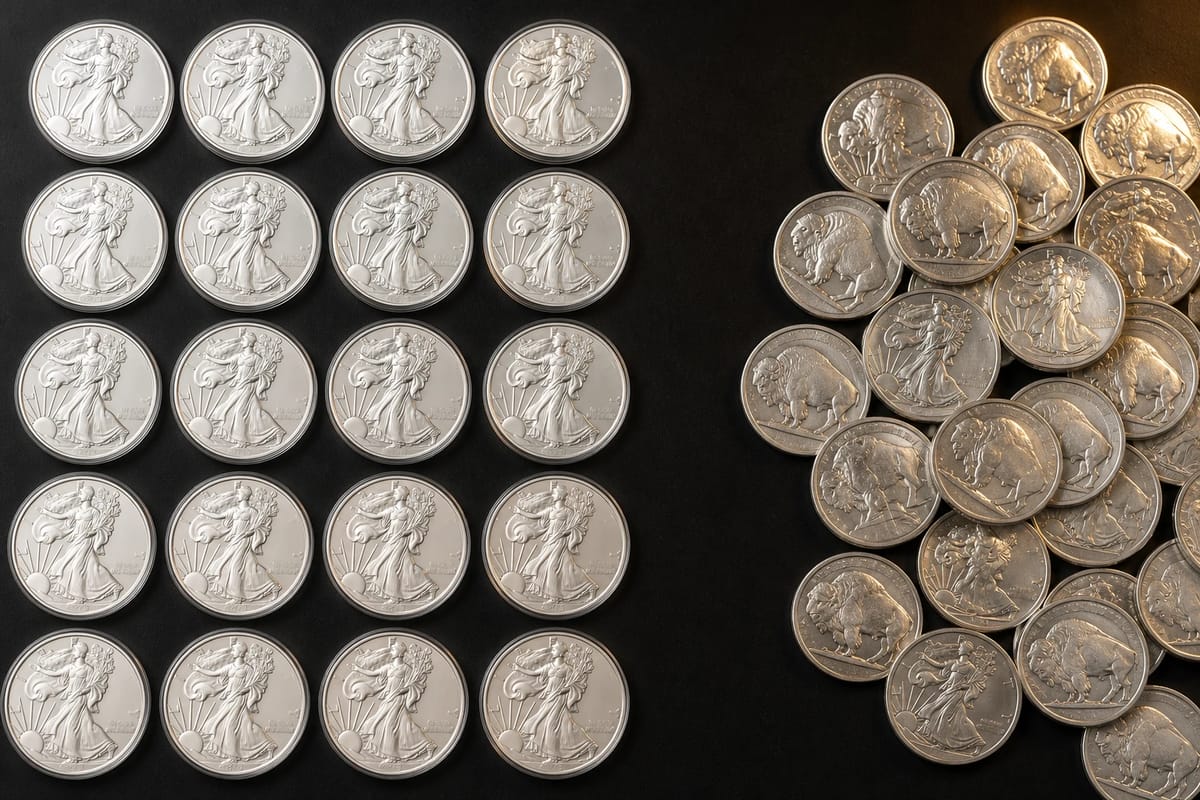 Neat rows of identical rounds beside a jumbled mix pushed aside — focus wins