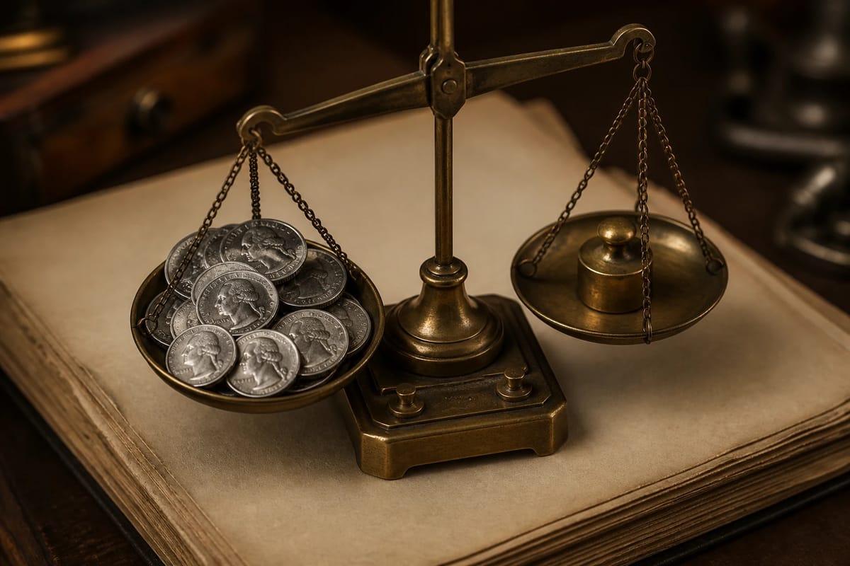 Weighing worn silver dimes on an antique balance scale