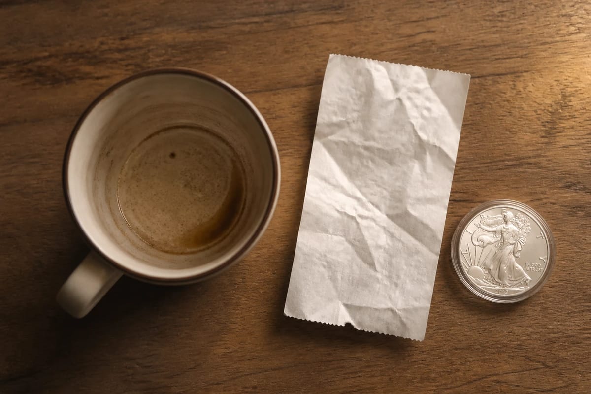A coffee cup, a crumpled receipt, and the ounce the same money could be