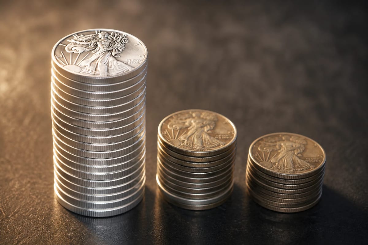 A tall new stack towering past older tarnished stacks