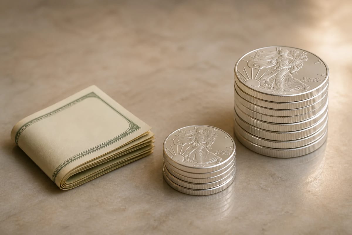 The same cash beside a small pile and a larger pile — what a red day buys