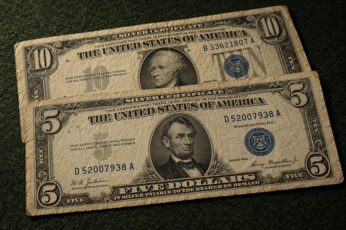 $5 and $10 silver certificates from the 1934 series