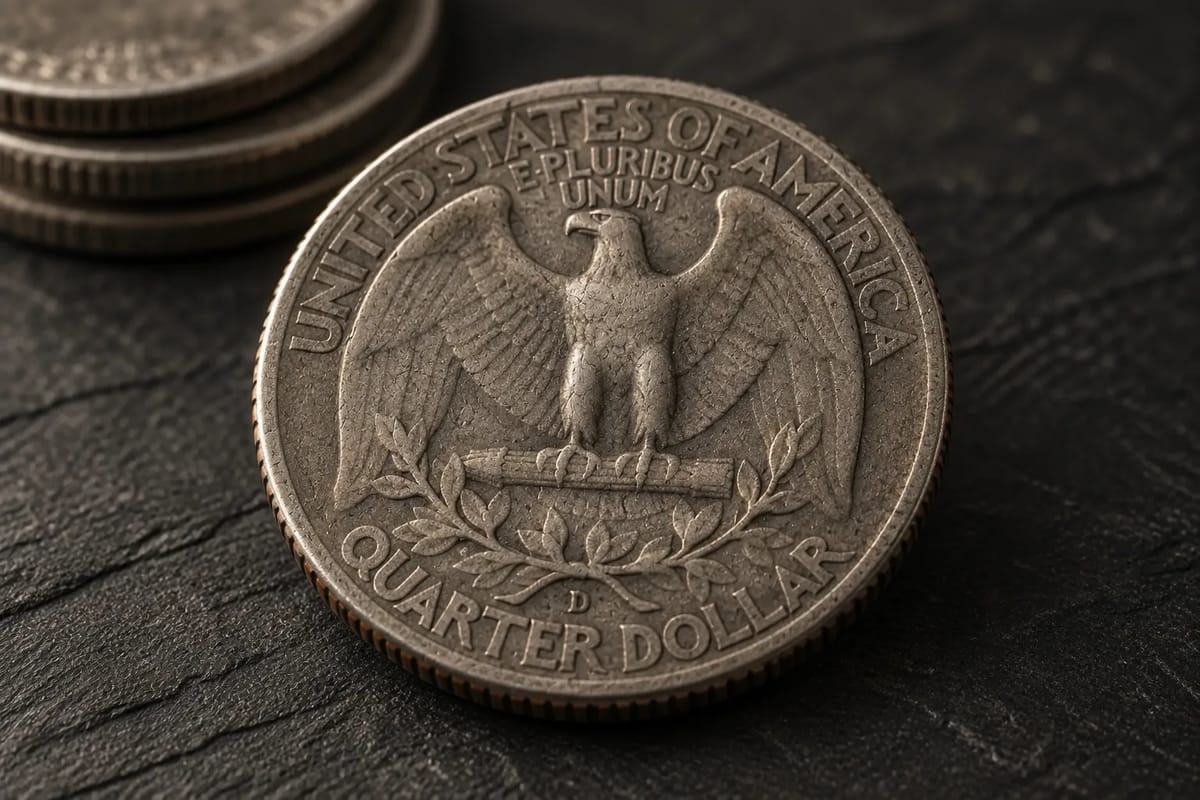 The D mint mark below the eagle on a 1932-D Washington quarter