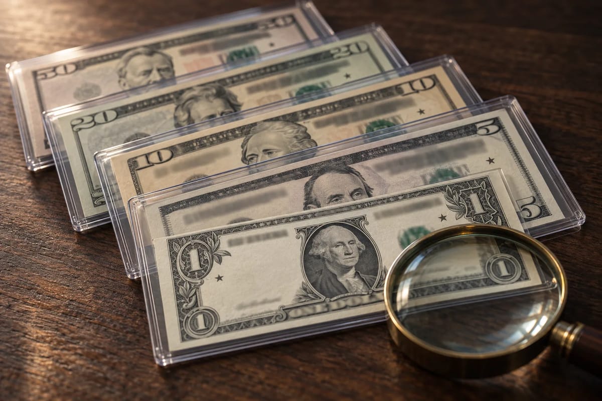 Star notes stored in rigid currency holders