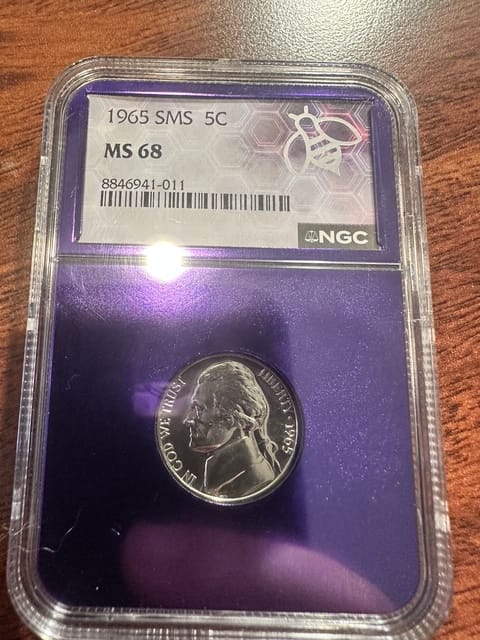 1965 SMS 5C MS 68 Jefferson Nickel TraderBea Slab | PeerMetals