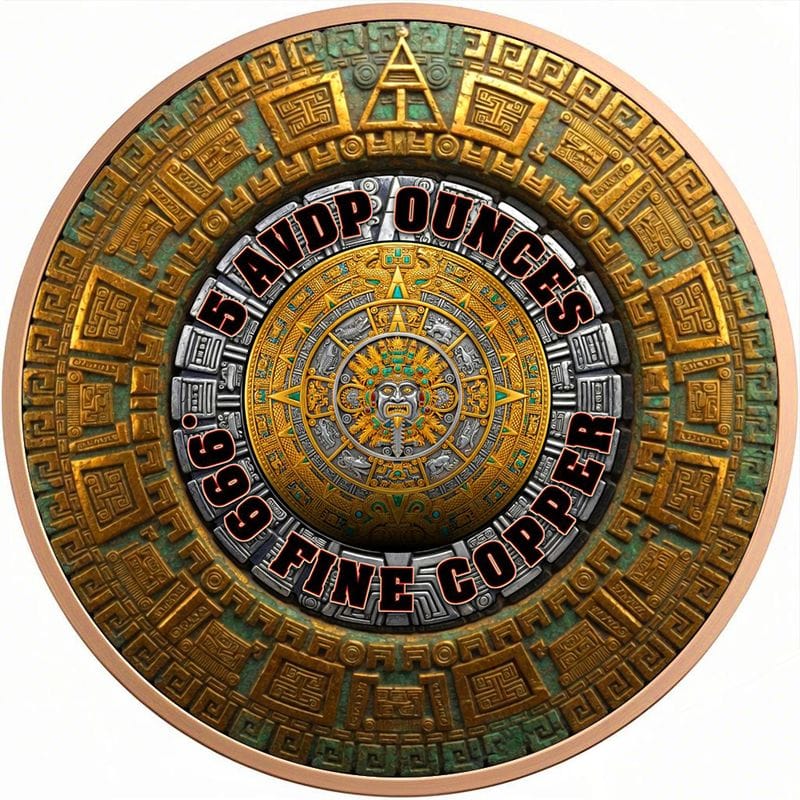 Aztec Calendar Angel Colorized 5 oz Copper Medal | PeerMetals