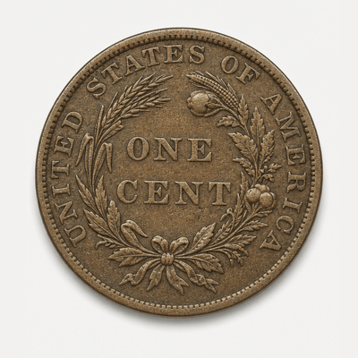 1858 8 Over 7 Overdate Flying Eagle Cent reverse