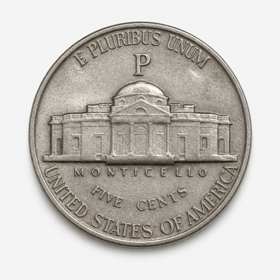 1942-P Wartime silver alloy Jefferson Nickel reverse