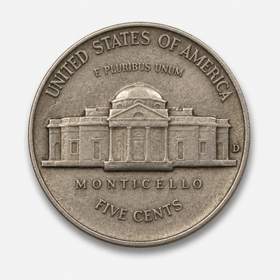 1950-D Jefferson Nickel reverse