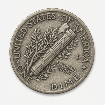 1916-D Mercury Dime reverse