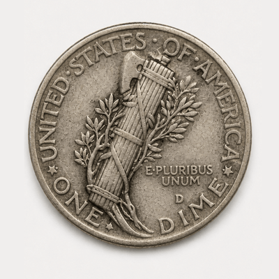 1931-D Mercury Dime reverse