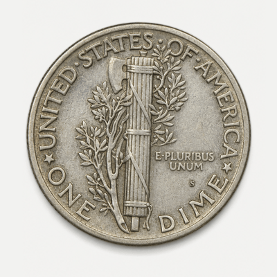 1945-S Micro S Mercury Dime reverse