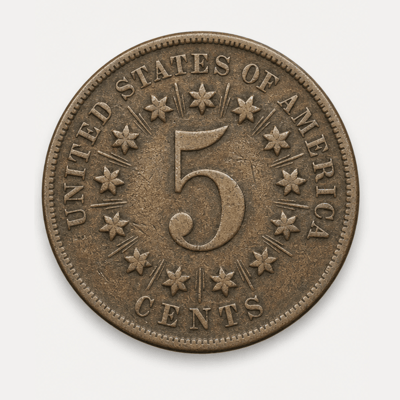 1866 With Rays Shield Nickel reverse