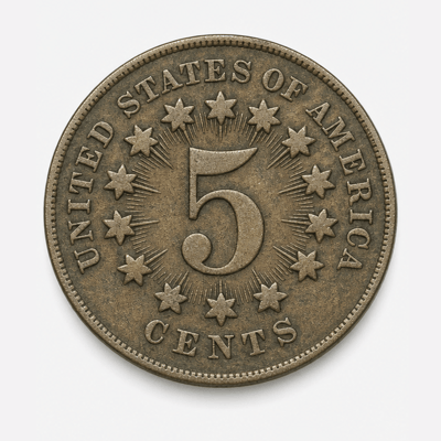 1867 With Rays Shield Nickel reverse