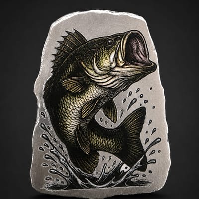 FTB 3D Colorized Bass 1 oz .999 Fine Silver Art Bar Limited Mintage
