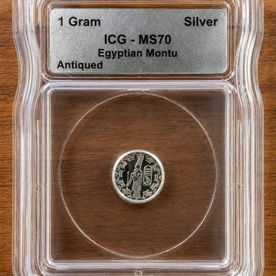 ICG MS70 Egyptian Montu 1 Gram .999 Silver Antiqued Coin Slabbed