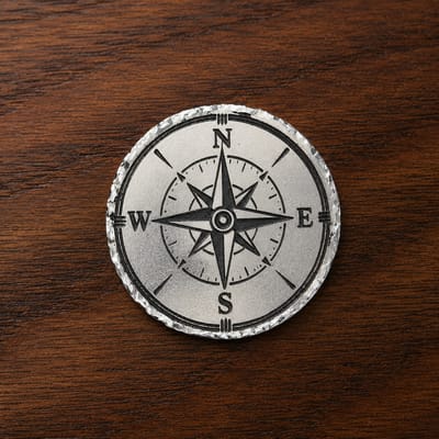 FTB Wayfinder 1 Oz .999 Fine Silver Compass Round Hand Hammered Edge