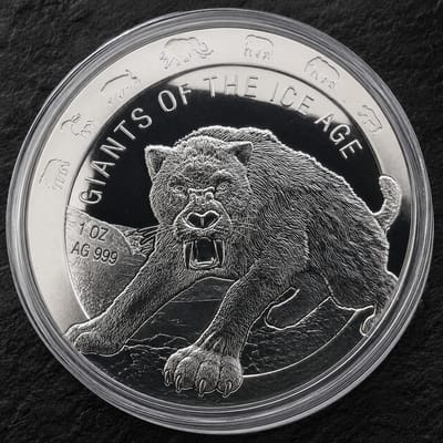 2020 Ghana 5 Cedis Saber-Toothed Cat 1 oz .999 Silver Giants Ice Age