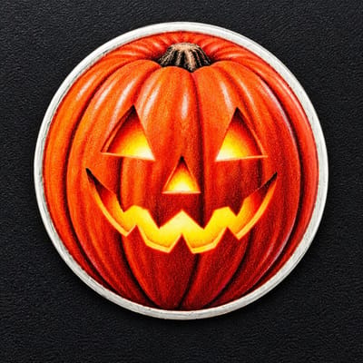 FTB Halloween 2026 Jack O Lantern 1/2 Ozt .999 Fine Silver Art Round