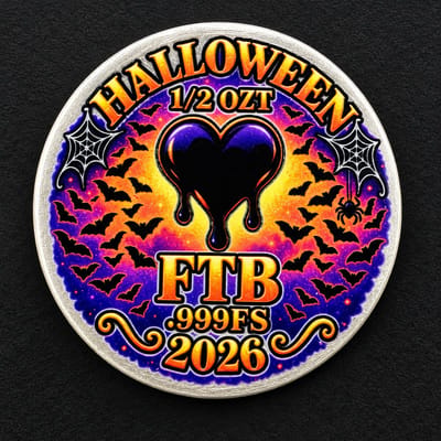 FTB Halloween 2026 Jack O Lantern 1/2 Ozt .999 Fine Silver Art Round - additional view