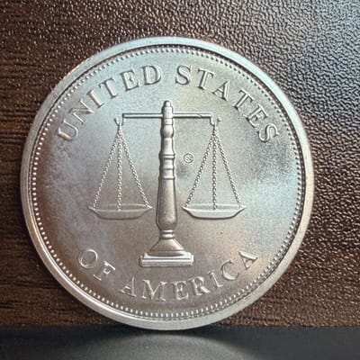 Vintage Johnson Mathey 1 oz .999 Silver Round USA Justice Scales Balance Beam - additional view