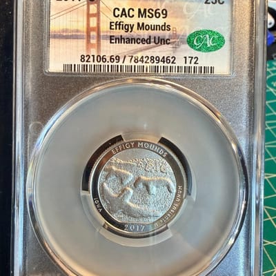 2017-S Effigy Mounds Quarter CAC MS69 Enhanced Uncirculated 25C