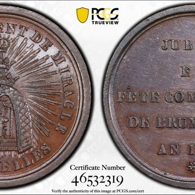 1820 BELGIUM SPECIMEN Bronze Medal Holy Sacrament Of Miracles Brussels PCGS SP62