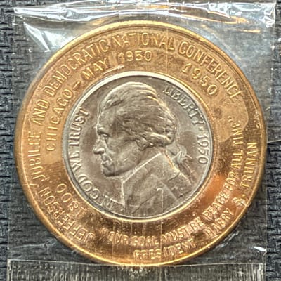 1950 Encased Nickel Jefferson Democratic National Convention Chicago, IL 00901