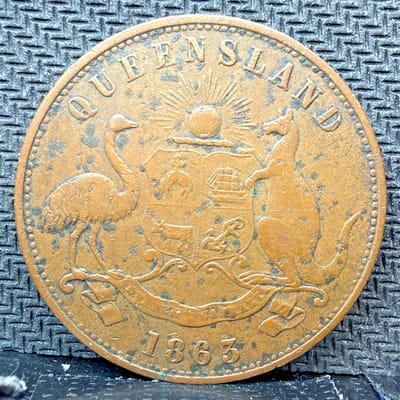 1863 AUSTRALIA W & B BROOKES IRONMONGERS COPPER PENNY TOKEN Queensland 00904