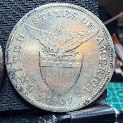 1907 & 1909-S U.S. Philippines $1 One Peso San Francisco Mint Silver 00910 - additional view