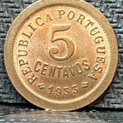 1933 Portuguese Guinea-Bissau 5 Centavos Coin - Portugal Colony, Copper 00913BB1