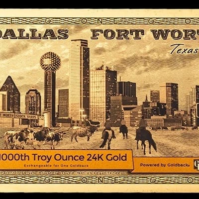 2025 Dallas, TX Texas Gold Notes 1/1000th Oz BU