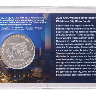 2025 China 1 oz COPPER ANA Show Colorized Panda W/Silver Plating BU - additional view
