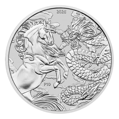 2026 1oz Australia Chinese Myths and Legends - Dragon and Horse Silver BU Coin