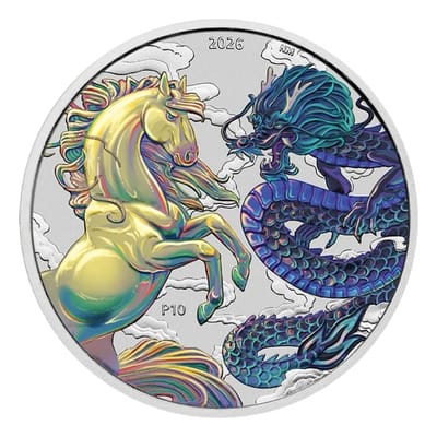 2026 Australia Perth Dragon and Horse  Opalite 1 oz .9999 Silver Colorized Coin