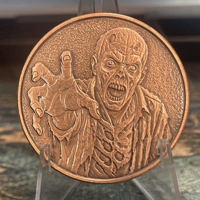 Antiqued Zombie 1 oz .999 Fine Copper Round Horror Undead Coin IN HAND