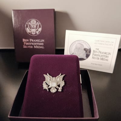 1992 Ben Franklin Firefighters Medal .999 OGP - additional view