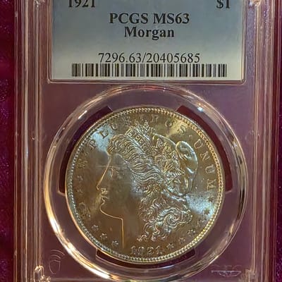1921 $1 Morgan Silver Dollar PCGS MS63 - additional view