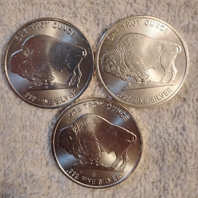 3 Silver Buffalo 1 oz Coins .999 fs - additional view