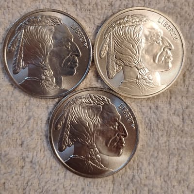 3 Silver Buffalo 1 oz Coins .999 fs