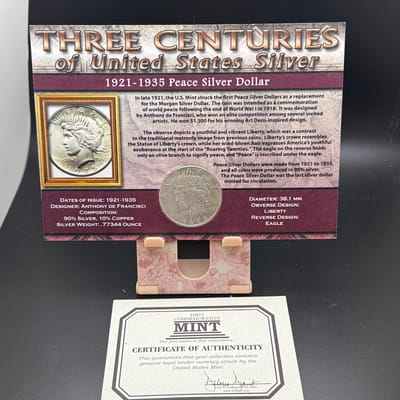 1923-s peace dollar in decorative holder - additional view