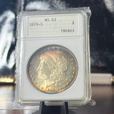 1879-s Morgan dollar toner blue + gold color - additional view