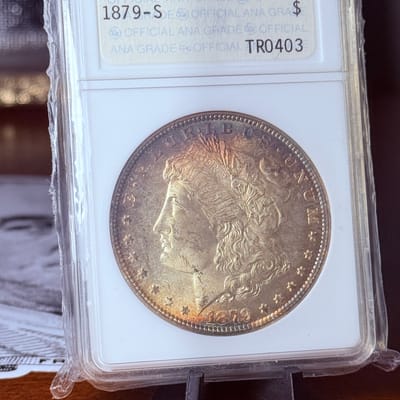 1879-s Morgan dollar toner blue + gold color