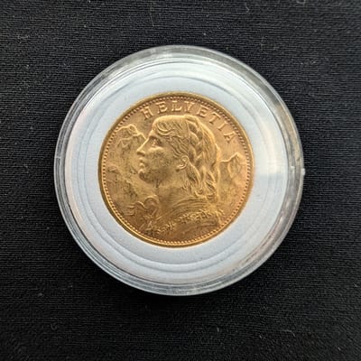 1935 Swiss 20 Franc Helvetia Vreneli Gold Coin 