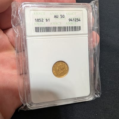 1852 $1 Liberty Head Gold Dollar ANACS AU50