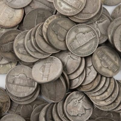100 silver nickels wartime 1942-1945 